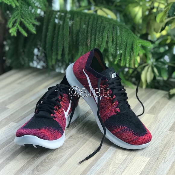 NWT Nike Free Rn Flyknit 2017 Black/Red WMNS - Picture 3 of 7
